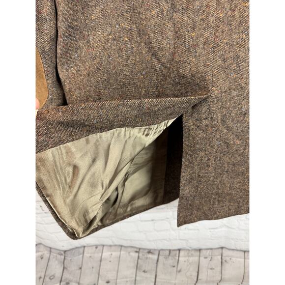 STAFFORD brown suede elbow patch 100% wool tweed mens jacket blazer 42R NWOT - Picture 9 of 14